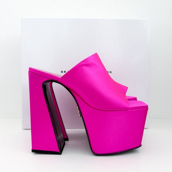 Brandon Blackwood Shoes - Brandon Blackwood Harlo Mule Platform Sandal Satin Hot Pink
